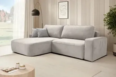 Produktbild von Ecksofa TORRE - Links seite Eckcouch L-Form mit Schlaffunktion & Bettkasten - Hellbeige (Velo621)