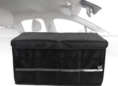 Obrázek produktu pro Organizér do kufru auta, velký objem, více přihrádek, tkanina Oxford, voděodolný, 55 l, skládací úložný box s uchy pro cestování, kempování, černý, bez víka