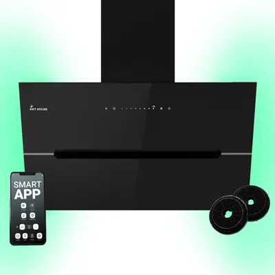 Image de Hotte aspirante cuisine 80cm Hotte Murale Inclinées acier inoxydable verre noir