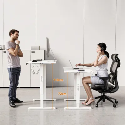 Produktbild von SENSE7 NOJO LIGHT Höhenverstellbarer Schreibtisch Elektrisch 120x60 cm Weiß Gaming Tisch Computertisch Standing Desk Memory Home Office PC Tisch