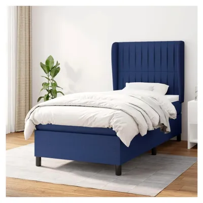 Produktbild von Lattenrost mit Matratze, blau, 90 x 190 cm, Stoff, Plattformbett, mit Lattenhalter, einfache Montage, für Schlafzimmer, Erwachsene