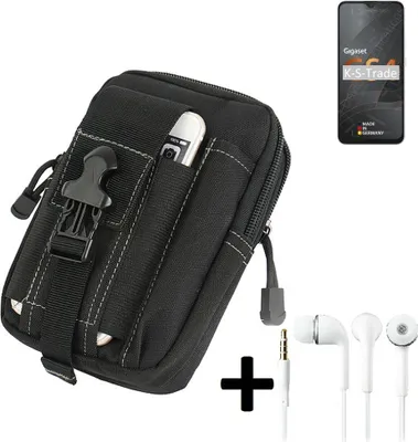 Produktbild von K-S-Trade Gürteltache + Kopfhörer kompatibel mit Gigaset GS4 Gürtel Tasche Holster Schutz Hülle Handy Hülle  schwarz inkl. Extrafächer