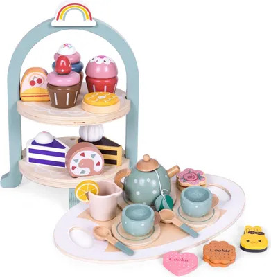 Image de Service à thé et à café en bois pour enfants, jouet de 27 pièces