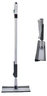 Produktbild von Fensterwischer mit Schwamm und Abzieher 25 cm – Teleskopstiel 82–130 cm ausziehbar – Glasreiniger Fensterreiniger mit Gummilippe – Kunststoff & Metall
