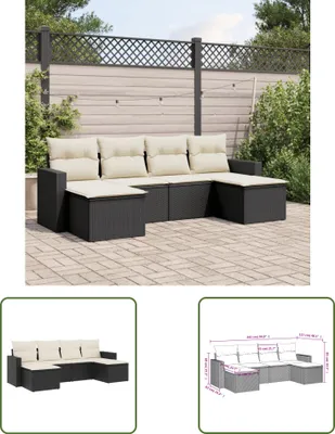 Produktbild von The Living Store 6-tlg. Garten-Sofagarnitur mit Kissen Schwarz Poly Rattan