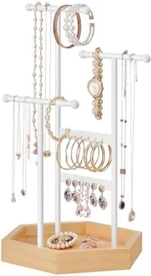 Productafbeelding van PromoHome® Sieradenboom met houten voet – Elegante sieradenhouder voor kettingen en armbanden, wit