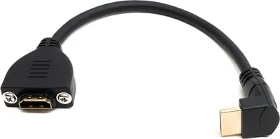 Produktbild von HDMI 1.4 Kabel 20 cm Typ A Stecker zu Stecker Adapter Schraube Up Angled Winkel in Schwarz | System-S