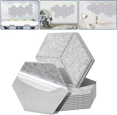 Immagine prodotto di 12 pannelli acustici esagonali autoadesivi, set per l'insonorizzazione, pannelli in feltro, colore grigio chiaro