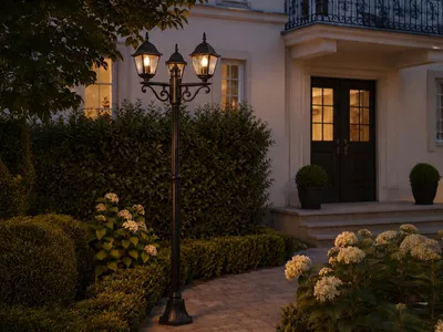 Produktbild von LED Mastleuchte 3-flammig, Gartenkandelaber Gartenbeleuchtung Schwarz Höhe 200cm