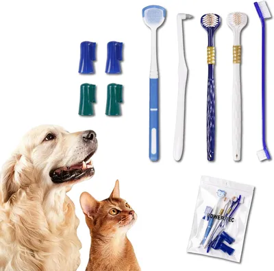 Produktbild von Zahnpflegeset für Haustiere, 10-teilig, inklusive Zahnbürsten und Zungenreiniger, für Hunde und Katzen