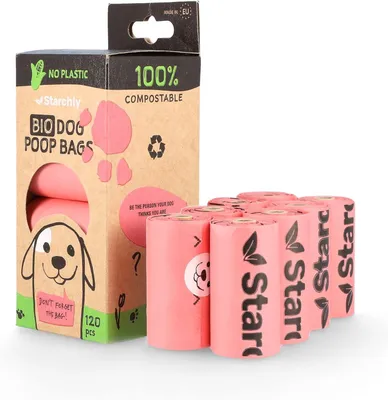 Produktbild von Hundekotbeutel 120 Stück, Biologisch Abbaubar, Rosa, Auslaufsicher, für Hundespaziergänge