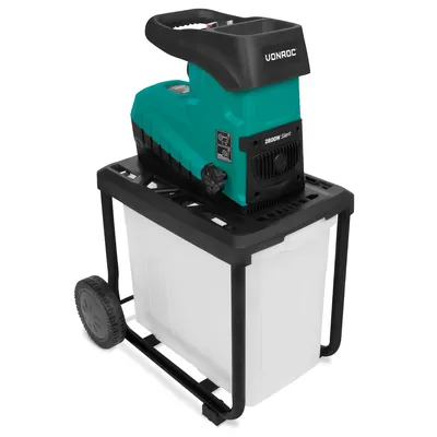 Produktbild von Vonroc Häcksler Garten – Gartenhäcksler – Walzenhäcksler – Leiser Induktionsmotor – 2800W – Für Äste bis Ø45 mm – Inkl. 60-Liter-Sammelbehälter & Schiebestock