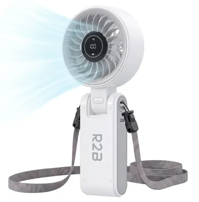 Produktbild von R2B Wiederaufladbarer Handventilator, tragbarer Mini Ventilator, Nackenventilator mit 100 Geschwindigkeitsstufen, faltbar, 4000 mAh, LED Display