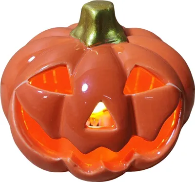 Produktbild von Leuchtende Halloween-Dekoration, geschnitzte Kürbis-Schädel-Fledermaus-Figur aus Keramik, LED-Tischdekoration für Halloween, Heimregal, Schreibtisch-Dekor