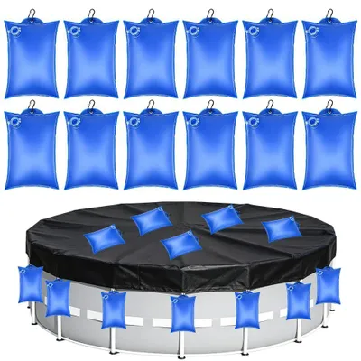 Imagen del producto de 12 unidades de pesos y bolsas de agua para cubiertas de piscina, diseñados para la seguridad de la piscina