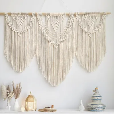Image de Tapis mural en macramé, tissé, dimensions 110 x 82 cm, pour la décoration murale