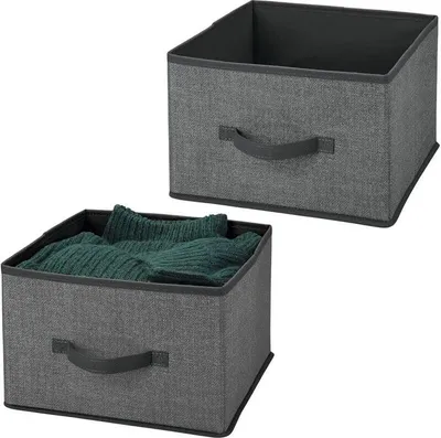 Produktbild von Aufbewahrungsbox Stoffbox 2er Set mit Griff Kunstfaser mDesign Grau / Schwarz