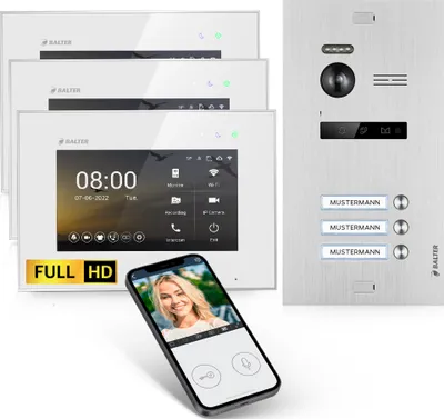 Produktbild von HD Video Türsprechanlage mit Smartphone App für 3 Familienhaus, 3x Monitor, Balter EVO HD WLAN