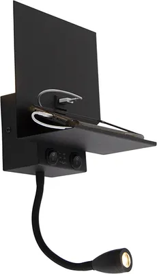 Produktbild von QAZQA - Moderne Wandleuchte schwarz 2-flammig mit USB und Flexarm - Flero I Schlafzimmer - Stahl Rechteckig - I G9