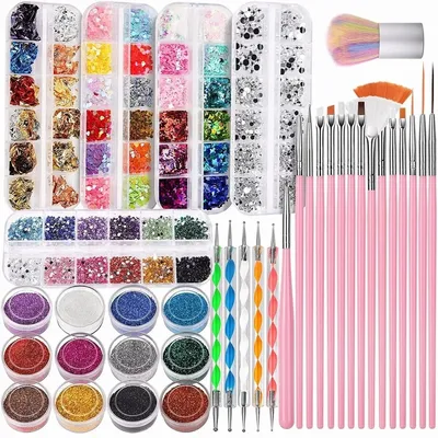 Produktbild von Nageldesign Zubehör Nail Art Dekoration Zubehör Set,Nagelpinsel Set , 38-tlg. Set Maniküre-Werkzeuge, Nail Art Dekorationen, Pinsel Für Gelnägel