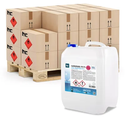 Produktbild von 10 L Isopropanol 99,9% zur Flächenreinigung, als Lösungsmittel für Fette, Harze, Lacke, Tinte