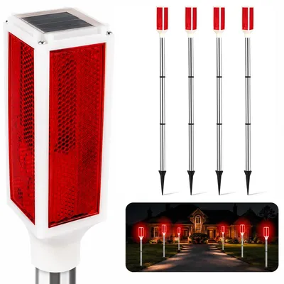 Produktbild von Solar-Leitpfosten mit LED und Reflektor, 4er-Set, 77 cm, automatische Dämmerungsschaltung, 2 Leuchtmodi, Rot