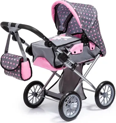 Produktbild von Bayer Design 13666AA Puppenwagen City Star mit Tasche, verstellbarer Griff, integrierter Korb, faltbar, wandelbar als Jogger, grau