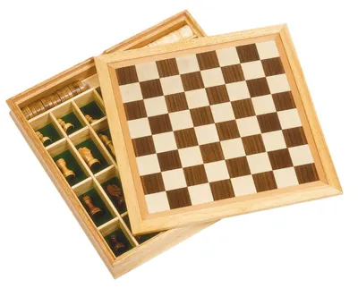 Produktbild von goki 56953 Spiele-Set Schach, Dame und Mühle, natur/braun (1 Set)