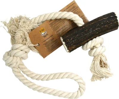 Produktbild von RF - DEER M Hard Kauseil für Hunde mit Hirschgeweih & Baumwolle 55-60cm Spielzeug  Kauartikel Natürlicher sicherer Beißring Langlebiges