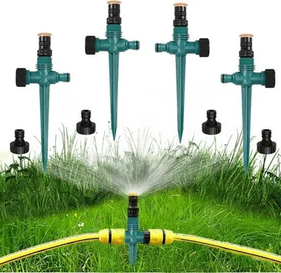 Image de 4 unités d'arrosage de pelouse, arrosage de jardin rotatif à 360 degrés, arroseur de jardin, arroseur de pelouse, arroseur, réglable, système d'arrosage automatique (vert)