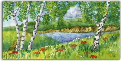 Produktbild von Coloray - Glasbild - 120x60 cm - Wandbild - Glasbilder - Foto Bild Nachbildung Malerei Birken Wasser