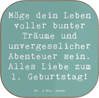 Produktbild von Mr. & Mrs. Panda Untersetzer für Gläser Spruch Alles Liebe zum 1. Geburtstag - Meeresbrise - Geschenk, Holzuntersetzer, Glas, gläseruntersetzer, Kleinkind, Coaster, Tasse