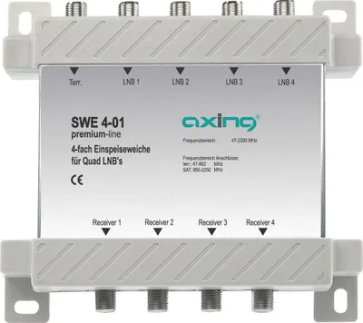 Produktbild von Axing SWE 40-01, Kabelkombinierer, 950 - 2200 MHz, Grau, 1,5 dB, 1 Stück(e), Quad-LNB