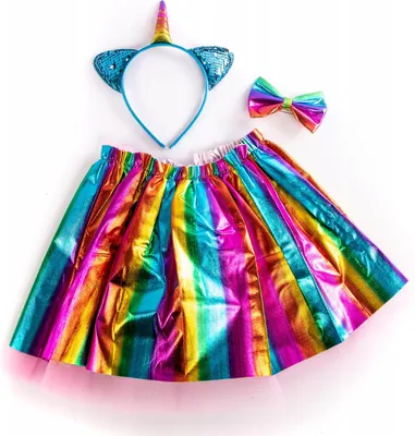 Immagine prodotto di Set costume da unicorno per bambina - Gonna in tulle, cerchietto e papillon - Travestimento di Carnevale per bambini 100-140 cm