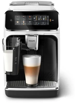 Produktbild von Philips Kaffeevollautomat Serie 3200, 5 Kaffeeeinstellungen, LatteGo-Milchsystem, Touch-Display, weiß (EP3343/50)