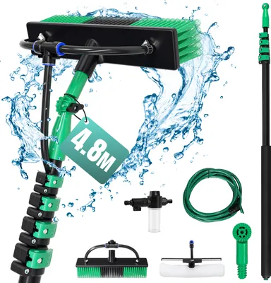 Produktbild von Aopunly Waschbürste Teleskopstiel und Wasserzufuhr Set, 4.8 m Stiel, für Reinigung von Terrassenplatten, Fenster- und Glasflächen usw.