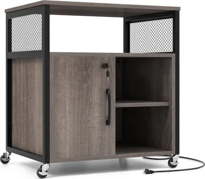 Produktbild von GOPLUS Rollcontainer, Aktenschrank mit Ladestation & Schloss, Druckerständer mit 4 feststellbaren Rollen, Bürocontainer Büro Rollcontainer