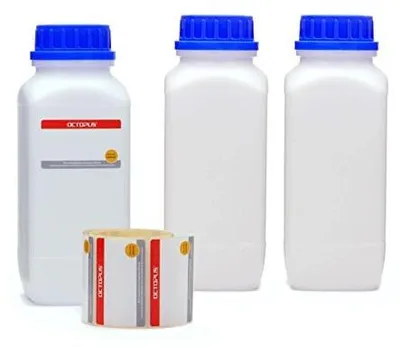 Zdjęcie produktu dla Butelki laboratoryjne hdpe szeroką szyjką niebieska pokrywka zestaw 3 szt