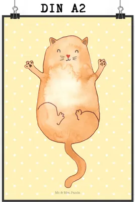 Produktbild von Mr. & Mrs. Panda Bild Katze Umarmen DIN A2 - Gelb Pastell - Geschenk, Katzen, Kunstdruck, wanddeko, Plakat, Mieze, Cat, Cats, drucke, Designposter