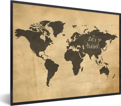 Produktbild von MuchoWow® Gerahmtes Poster Weltkarte - Reisen - Vintage 80x60 cm - Poster mit Schwarzem Bilderrahmen Wandposter Rahmen Foto Bilder - Schwarzem - Mit Gestell