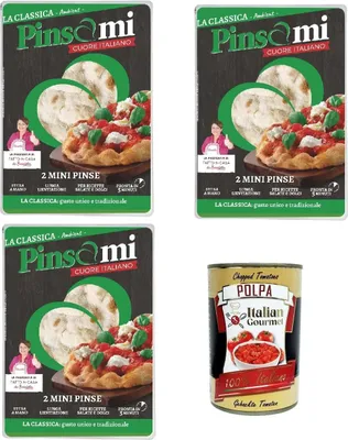 Produktbild von 3x Pinsami 2 Mini Pinsa Gourmet Romana, hausgemacht von Benedetta, à 230 Gramm + Italian Gourmet pelati 400gr