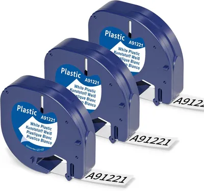 Produktbild von Phomemo 3 x A91221 White Plastic Etikettenband Kompatibel mit Dymo Letratag LT-100H LT-100T 200B XR XM Beschriftungsgerät, 12mm x 4m, Schwarz auf Weiß