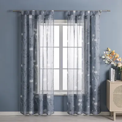 Produktbild von Joyswahl Vorhang Schlaufen modern Voile Gardine (1 St) mit botanischen Mustern Vorhänge transparent Schlafzimmer Wohnzimmer Grau HxB 245x140 cm