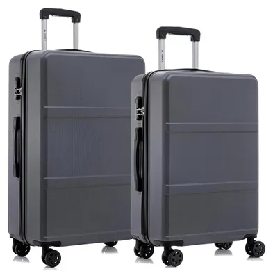 Produktbild von Reisekoffer Set mit Trolley, Handgepäck und Hartschalenkoffern, 4 Rollen 360°, Zahlenschloss, Gummigriff (2-teilig, L&XL, Grau)