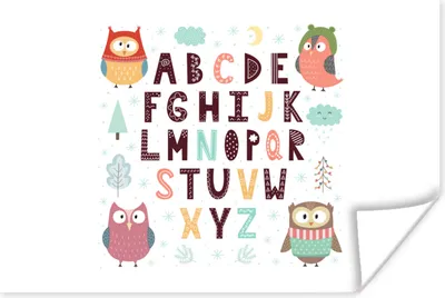 Produktbild von MuchoWow® Poster Illustration Alphabet mit lustigen Eulen 90x60 cm - Schlafzimmer
