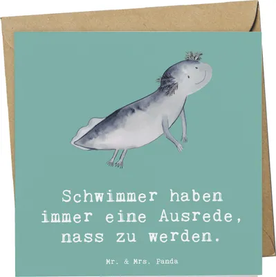 Produktbild von Mr. & Mrs. Panda Grußkarte Schwimmen Ausrede - Meeresbrise - Geschenk, doppelkarte, anlasskarte, Rückenschwimmen, Chlorgeruch, Nass, Sportler, Leidenschaft, faltkarte