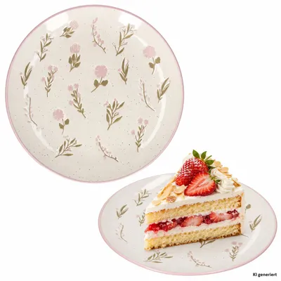 Produktbild von 2er Set Jardin Rosa Kuchenteller Keramik Ø21cm Blume Dessert Frühstück