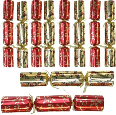Productafbeelding van Julmiddagsfestgåvor lyxgåvor partyhatt skämt 10 x 14 - Set van 10 - Kex (rött och guldfärgat järnekträd)