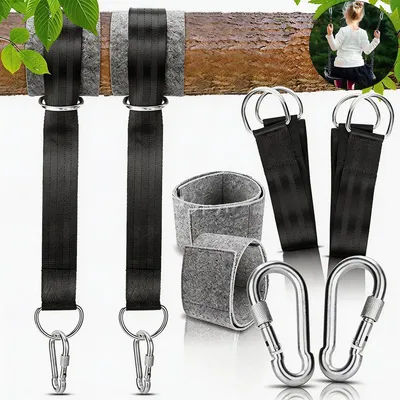 Produktbild von Baumschaukel Befestigung 150cm Hängematten Aufhängung mit Karabiner und D Ring Outdoor Befestigungsset