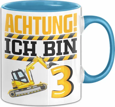 Produktbild von 3. Geburtstag Geschenk Tasse Becher Jungs Baustelle Geburtstagsgeschenk Achtung Ich Bin 3 (Blau)